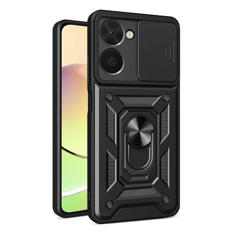 Per Realme C33 2023 4G / C33 4G Sliding Camera Design Phone Case PC + TPU Supporto Kickstand Custodia Protettiva - Nero