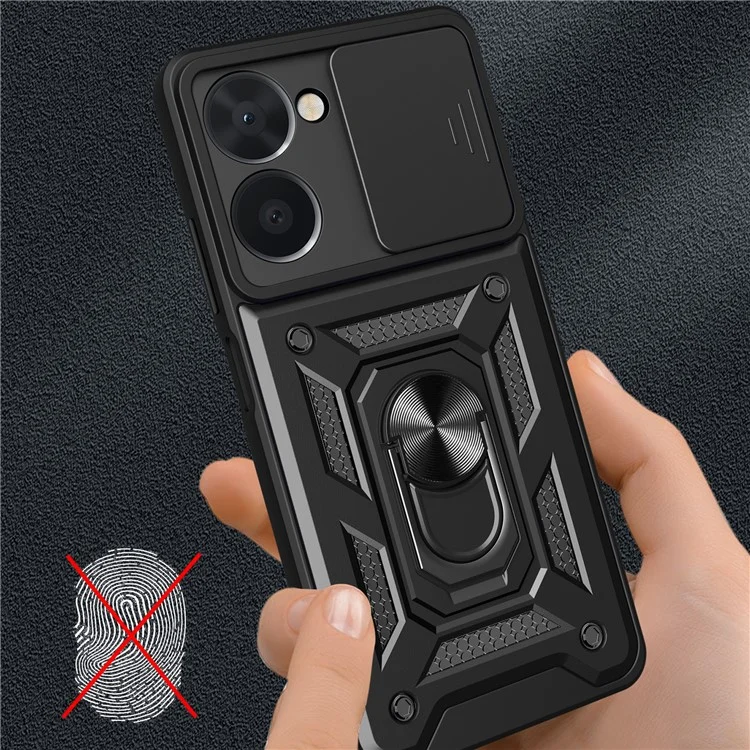 Per Realme C33 2023 4G / C33 4G Sliding Camera Design Phone Case PC + TPU Supporto Kickstand Custodia Protettiva - Nero