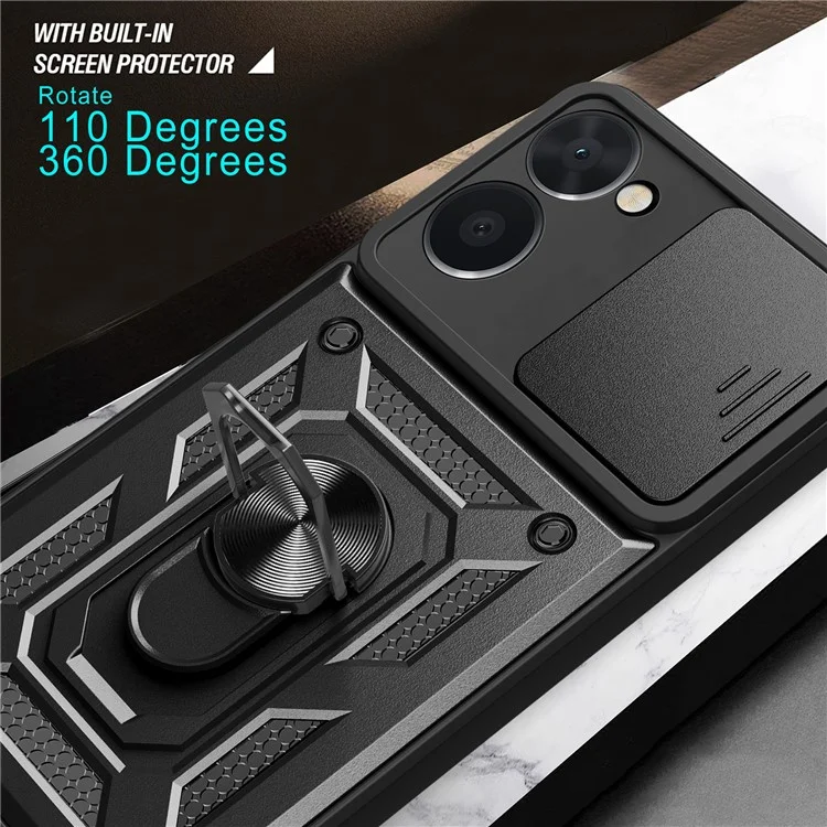 Per Realme C33 2023 4G / C33 4G Sliding Camera Design Phone Case PC + TPU Supporto Kickstand Custodia Protettiva - Nero