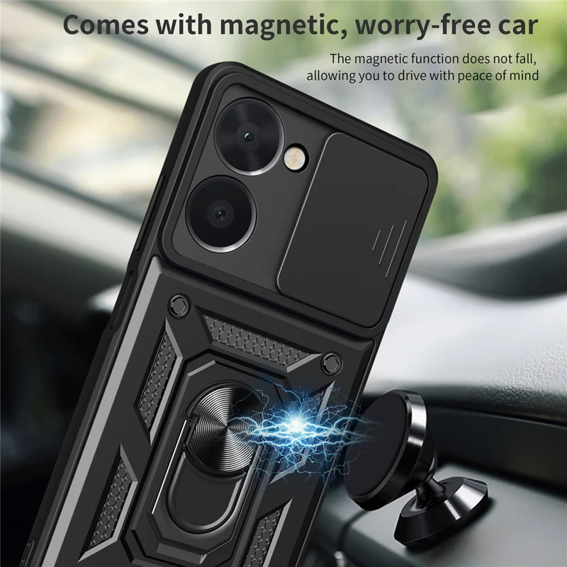 For Realme C33 2023 4G / C33 4G Sliding Camera Design Phone Case PC + TPU Kickstand Protective Cover - Blue