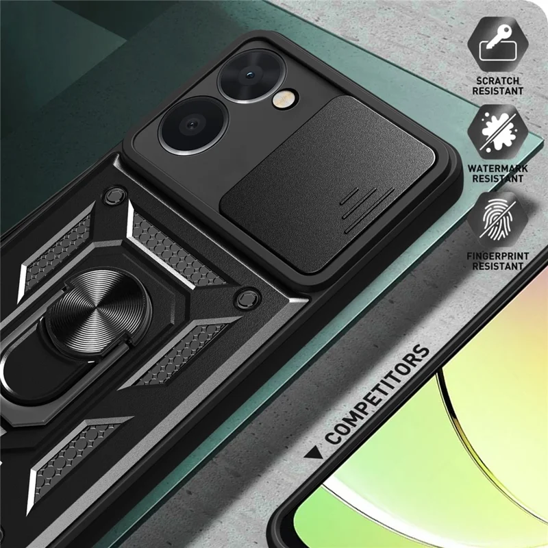 For Realme C33 2023 4G / C33 4G Sliding Camera Design Phone Case PC + TPU Kickstand Protective Cover - Blue
