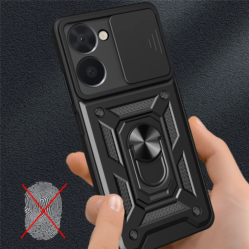 For Realme C33 2023 4G / C33 4G Sliding Camera Design Phone Case PC + TPU Kickstand Protective Cover - Blue