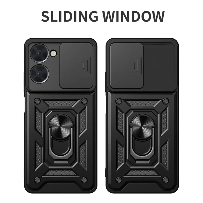 For Realme C33 2023 4G / C33 4G Sliding Camera Design Phone Case PC + TPU Kickstand Protective Cover - Gold