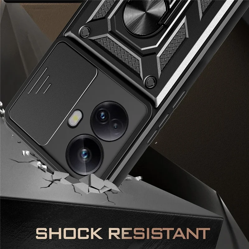 For Realme 10 Pro+ 5G Kickstand Phone Holder Sliding Camera Cover PC + TPU Phone Case - Blue