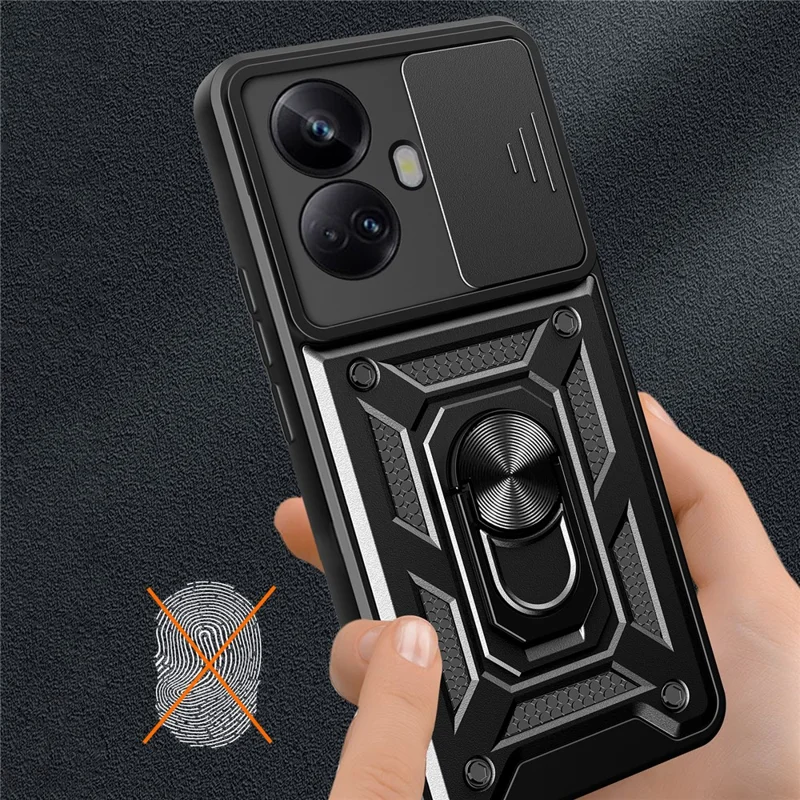 For Realme 10 Pro+ 5G Kickstand Phone Holder Sliding Camera Cover PC + TPU Phone Case - Rose Gold
