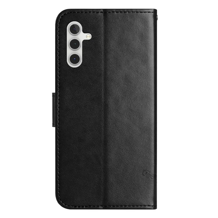 Para Samsung Galaxy A24 4G (162,1 x 77,6 x 8,3 mm) Imprinted Butterfly Flower Phone Case PU Leather Wallet Stand Phone Cover with Strap - Black