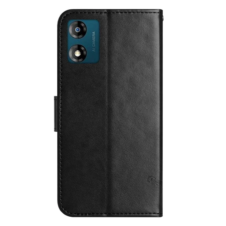 Para Motorola Moto E13 4G PU Leather Phone Case Imprinted Butterfly Flower Magnetic Holder Flip Stand Wallet Cover - Preto