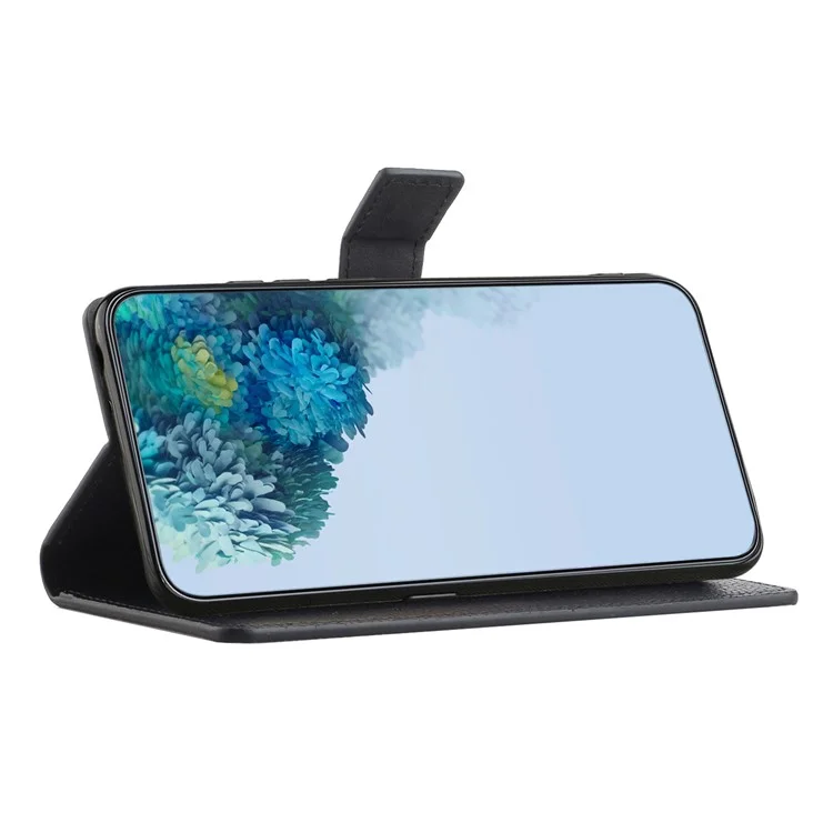 Leather Flip Cover For Motorola Moto E13 4G , Litchi Texture Phone Wallet Book Stand Phone Case - Black