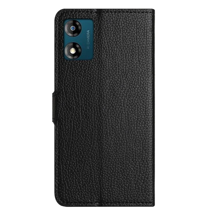 Leather Flip Cover For Motorola Moto E13 4G , Litchi Texture Phone Wallet Book Stand Phone Case - Black