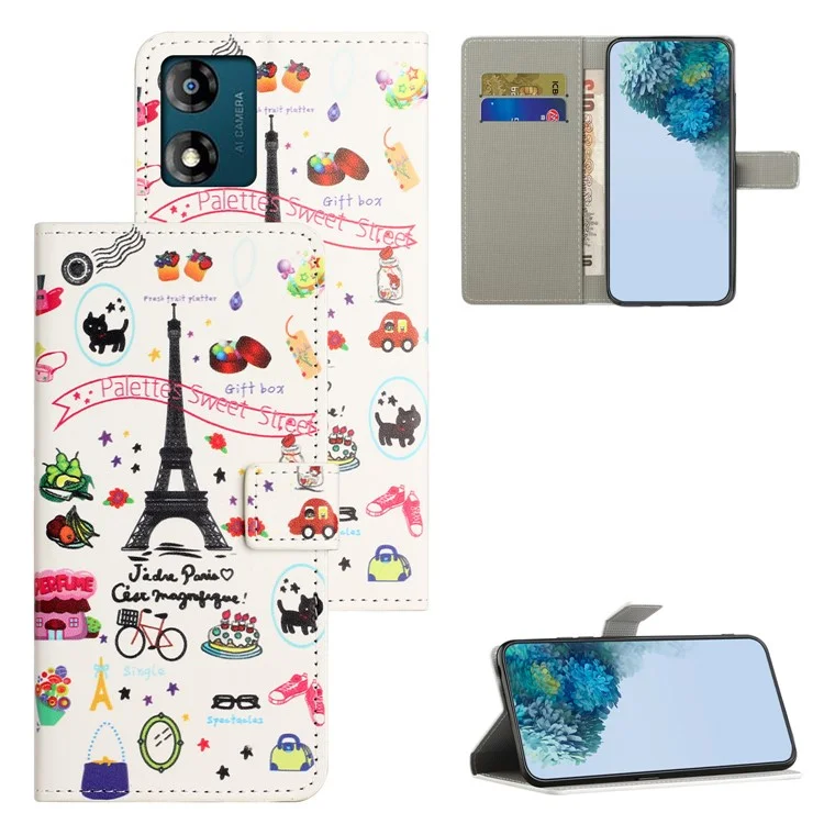 Leather Stand Phone Case For Motorola Moto E13 4G , Pattern Printing Magnetic Wallet Cover - Iron Tower