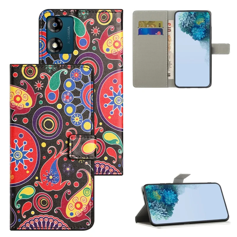 Leather Stand Phone Case For Motorola Moto E13 4G , Pattern Printing Magnetic Wallet Cover - Jelly Fish