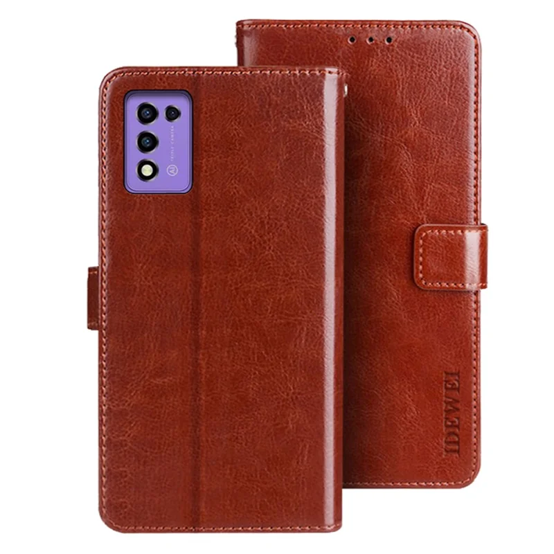 IDEWEI For ZTE Libero 5G III Phone Wallet Cover Stand PU Leather Full Protection Phone Case - Brown