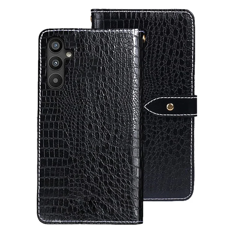 IDEWEI Für Samsung Galaxy A34 5G Telefon Flip Lederbrieftasche Cover Krokodilleder Textur Ständer Anti-Fall Handyhülle - Schwarz