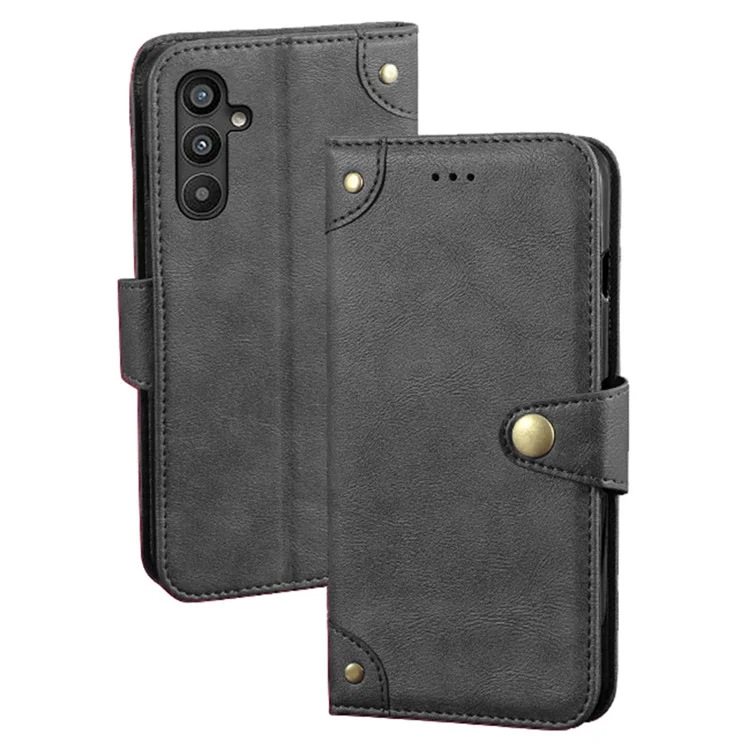 IDEWEI Protective Phone Case For Samsung Galaxy A34 5G , Flip Leather Wallet Stand Cell Phone Cover - Black