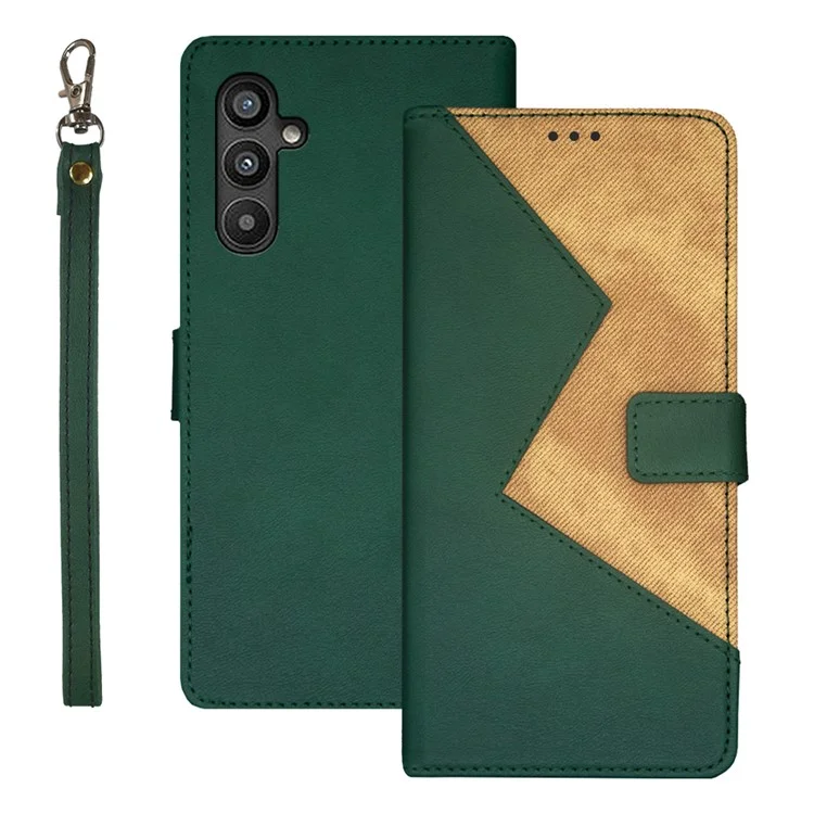 IDEWEI For Samsung Galaxy A34 5G Anti-scratch Leather Phone Case Color Splicing Stand Card Holder Phone Cover - Green