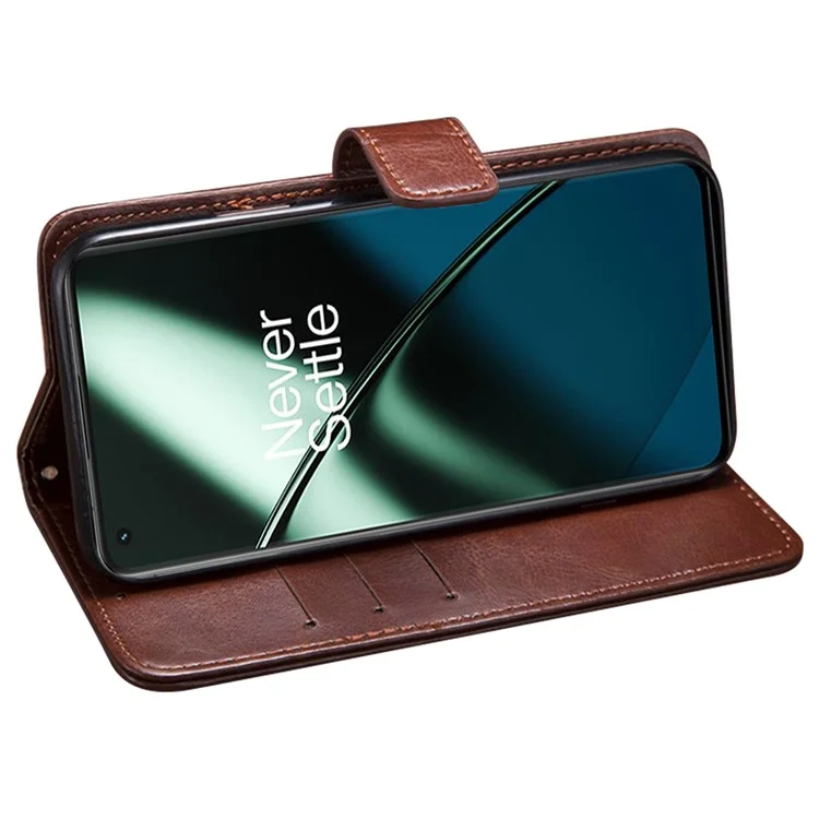 IDEWEI для OnePlus 11 5G Stand Crazy Horse Texture Wallet Cover Anti-Scratch PU Leather Phone Flip Case - Коричневый