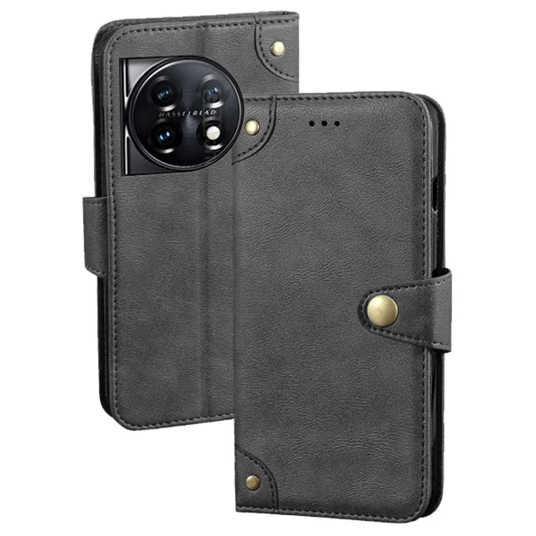 IDEWEI Per OnePlus 11 5G Telefono Custodia a Portafoglio in Pelle PU+TPU con Texture Fine, Cover Supporto per Telefono - Nero
