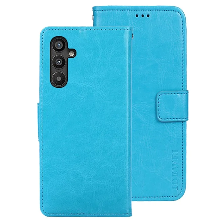 IDEWEI For Samsung Galaxy A34 5G PU Leather Flip Phone Cover Protective Case Stand Feature Crazy Horse Texture Wallet - Sky Blue