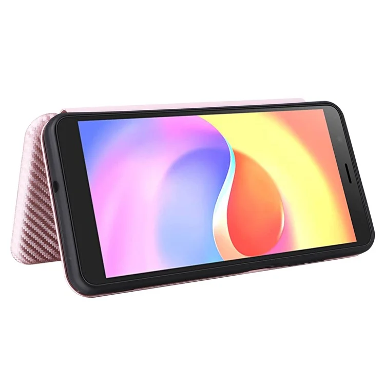 Para ZTE Blade A32 Funda de Teléfono con Ranura para Tarjeta Absorción Magnética Textura de Fibra de Carbono Cuero PU Soporte Flip Cover - Oro Rosa