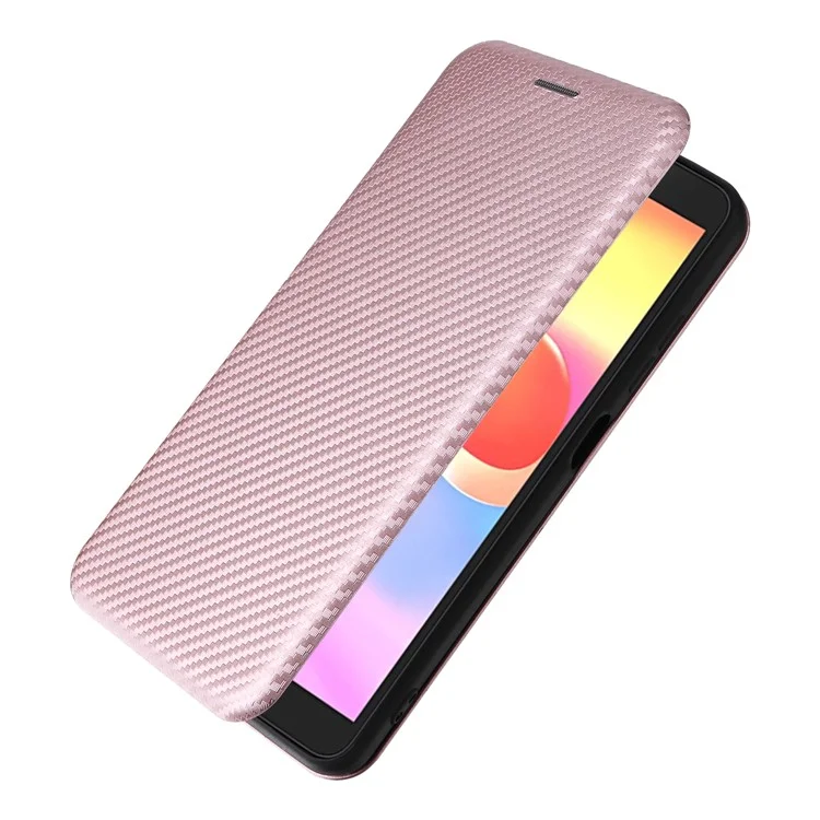 Para ZTE Blade A32 Funda de Teléfono con Ranura para Tarjeta Absorción Magnética Textura de Fibra de Carbono Cuero PU Soporte Flip Cover - Oro Rosa