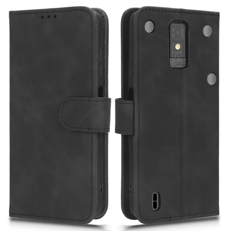 For ZTE Blade A32 PU Leather Phone Case Wallet Skin-touch Feeling Stand Cover Phone Protector - Black