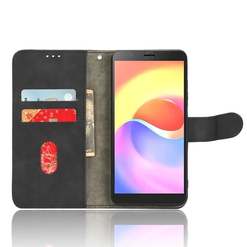 For ZTE Blade A32 PU Leather Phone Case Wallet Skin-touch Feeling Stand Cover Phone Protector - Black