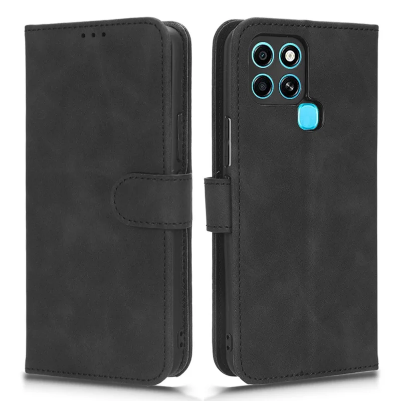 For Infinix Smart 6 Skin-Touch Feeling PU Leather Phone Case Stand Flip Wallet Cover - Black