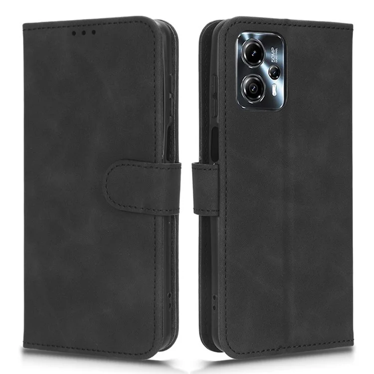 Para Motorola Moto G13 4G / G23 4G / G53 5G Funda de Teléfono de Cuero PU Sensación Táctil Piel-contacto Flip Cartera Cubierta - Negro