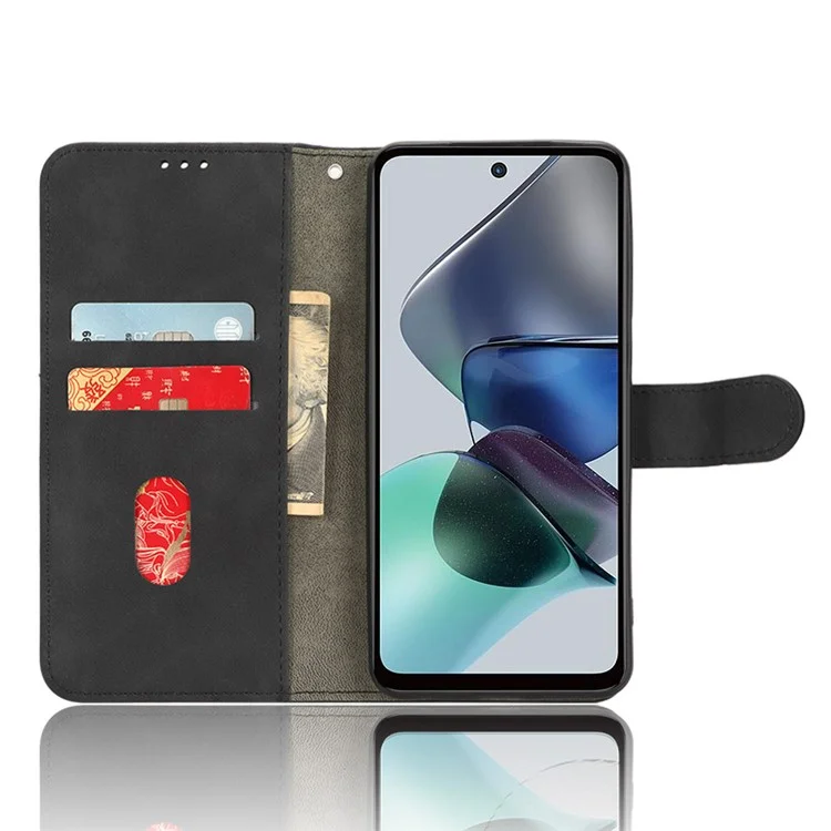 Para Motorola Moto G13 4G / G23 4G / G53 5G Funda de Teléfono de Cuero PU Sensación Táctil Piel-contacto Flip Cartera Cubierta - Negro