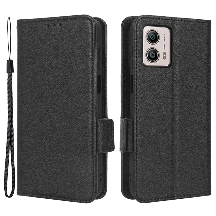 Per Motorola Moto G53 5G Custodia Telefonica Portafoglio Stand Textura Litchi Pelle PU Chiusura Magnetica Doppia Custodia Telefonica - Nero