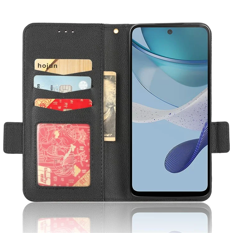 Per Motorola Moto G53 5G Custodia Telefonica Portafoglio Stand Textura Litchi Pelle PU Chiusura Magnetica Doppia Custodia Telefonica - Nero