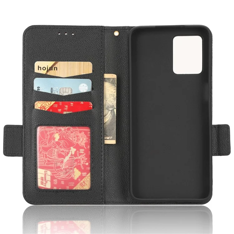 Per Motorola Moto G53 5G Custodia Telefonica Portafoglio Stand Textura Litchi Pelle PU Chiusura Magnetica Doppia Custodia Telefonica - Nero