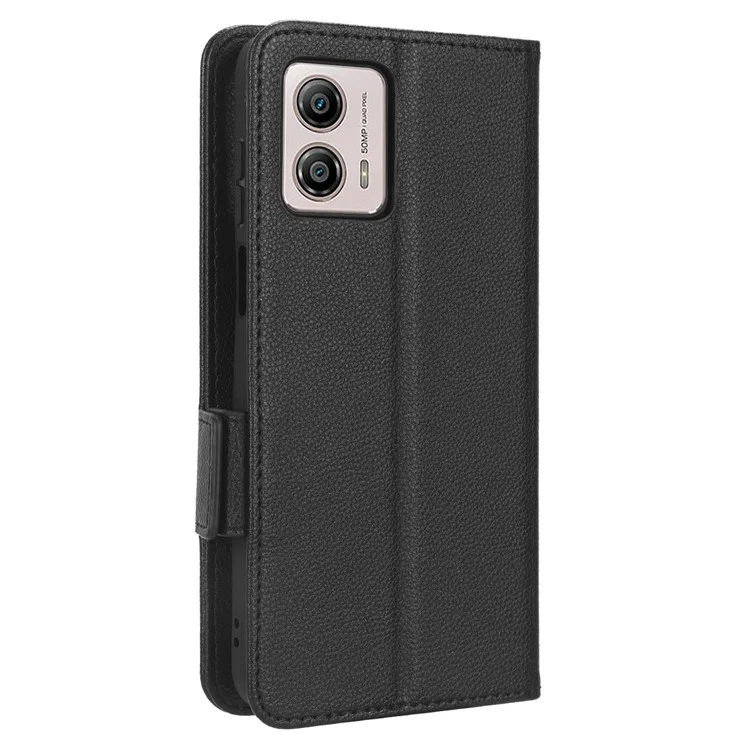 Per Motorola Moto G53 5G Custodia Telefonica Portafoglio Stand Textura Litchi Pelle PU Chiusura Magnetica Doppia Custodia Telefonica - Nero