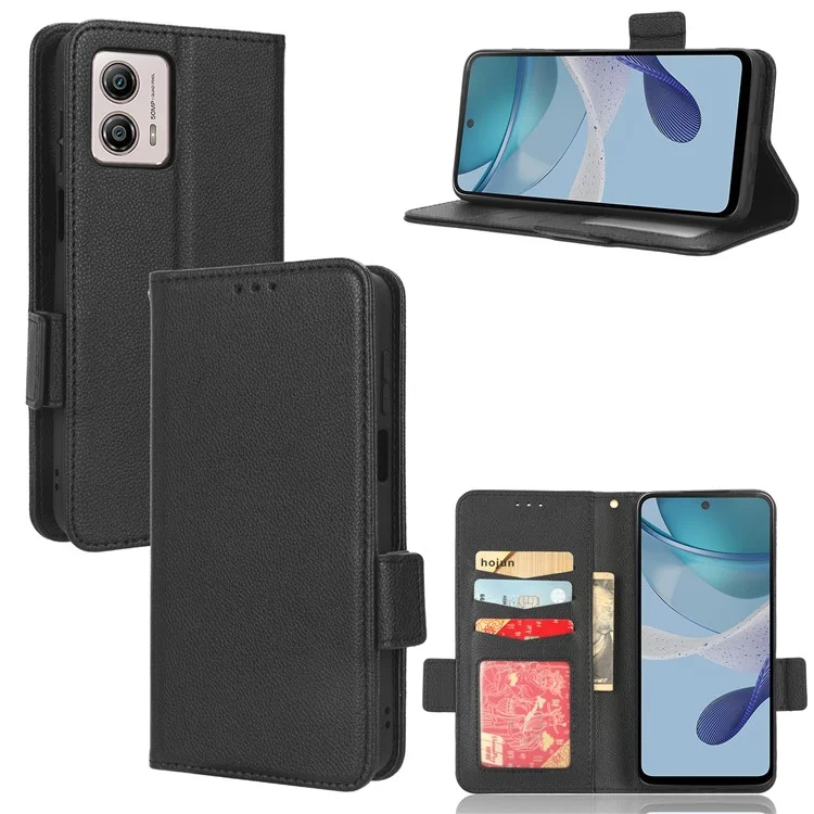 Per Motorola Moto G53 5G Custodia Telefonica Portafoglio Stand Textura Litchi Pelle PU Chiusura Magnetica Doppia Custodia Telefonica - Nero