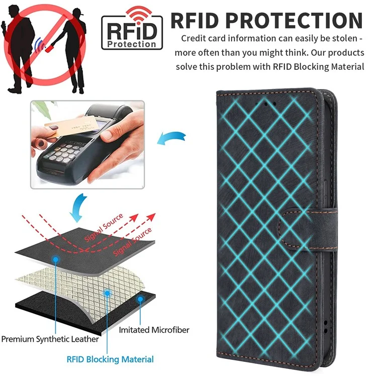 Para Motorola Moto G53 5G Funda de Teléfono de Cuero, Soporte de Teléfono, Bloqueo RFID Cartera - Negro