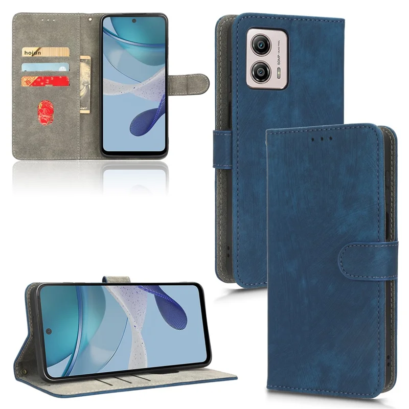 For Motorola Moto G53 5G Leather Phone Case Phone Stand RFID Blocking Wallet Cover - Blue