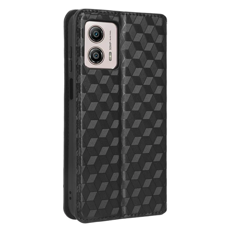 Per Motorola Moto G53 5G Custodia per telefono Motivo a rombo impresso Custodia in pelle PU con supporto - Nero