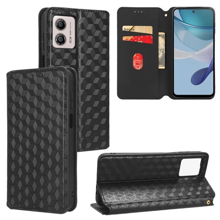 Per Motorola Moto G53 5G Custodia per telefono Motivo a rombo impresso Custodia in pelle PU con supporto - Nero