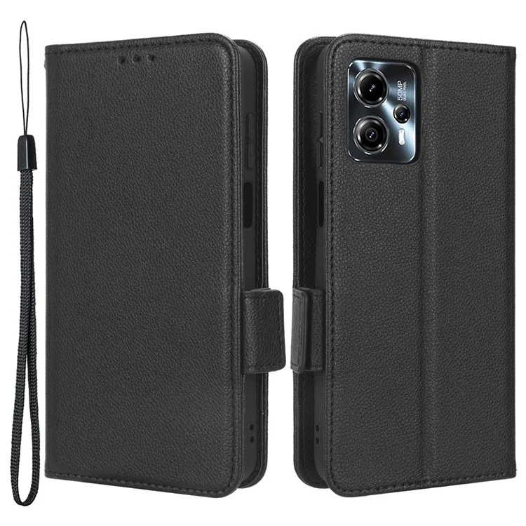 Para Motorola Moto G13 4G / G23 4G Capa de Telefone Móvel Carteira Suporte Textura de Litchi Couro PU Fecho Magnético Duplo Caixa de Telefone - Preto