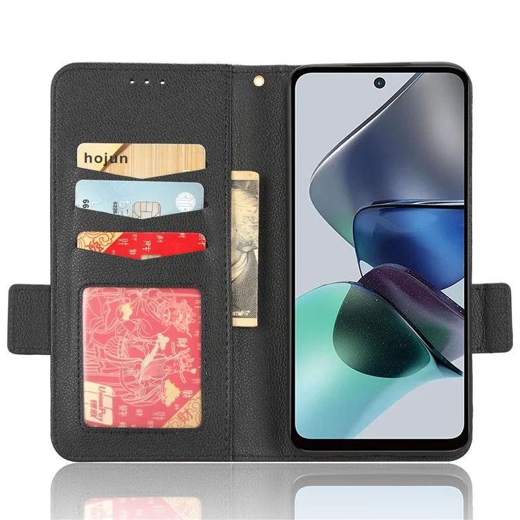 Para Motorola Moto G13 4G / G23 4G Capa de Telefone Móvel Carteira Suporte Textura de Litchi Couro PU Fecho Magnético Duplo Caixa de Telefone - Preto