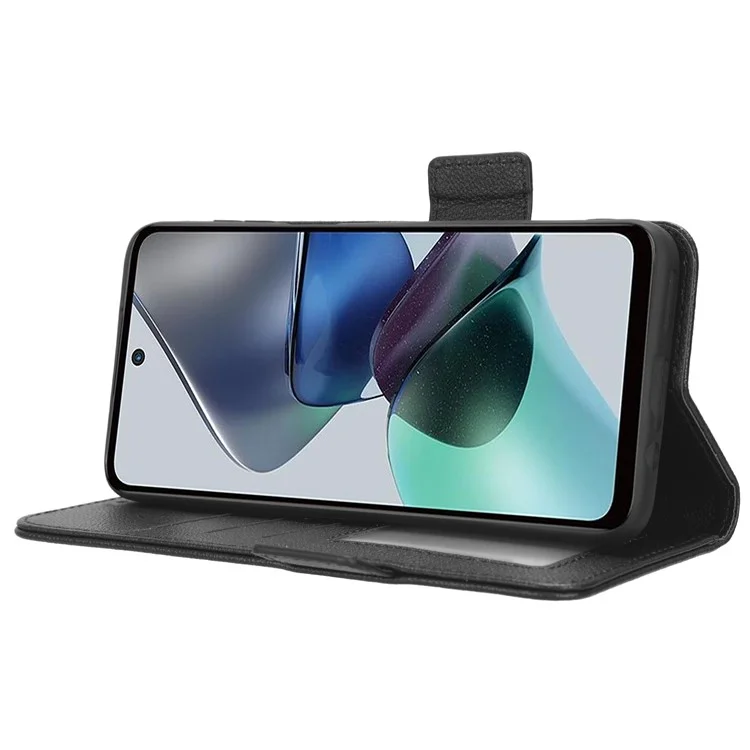 Para Motorola Moto G13 4G / G23 4G Capa de Telefone Móvel Carteira Suporte Textura de Litchi Couro PU Fecho Magnético Duplo Caixa de Telefone - Preto