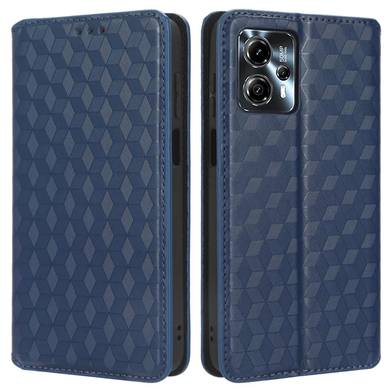 For Motorola Moto G13 4G / G23 4G Phone Case Imprinted Rhombus Pattern PU Leather Wallet Stand Cover - Blue