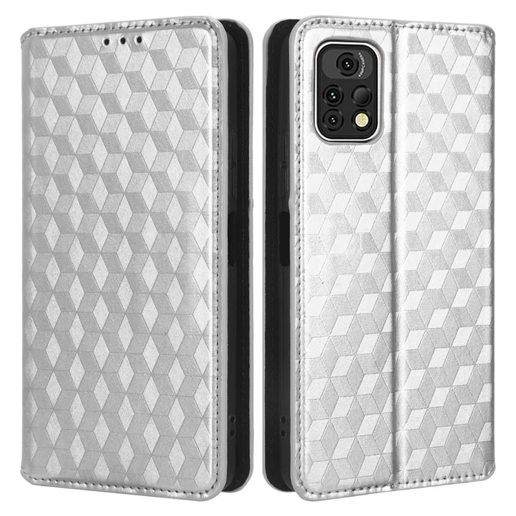 Für Umidigi A13 Pro Handyhülle Eingeprägte Rauten-Muster PU-Leder Geldbeutel Staubschutz Ständer Cover - Silber