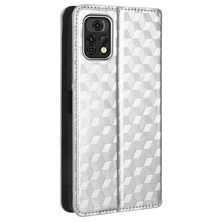 Für Umidigi A13 Pro Handyhülle Eingeprägte Rauten-Muster PU-Leder Geldbeutel Staubschutz Ständer Cover - Silber