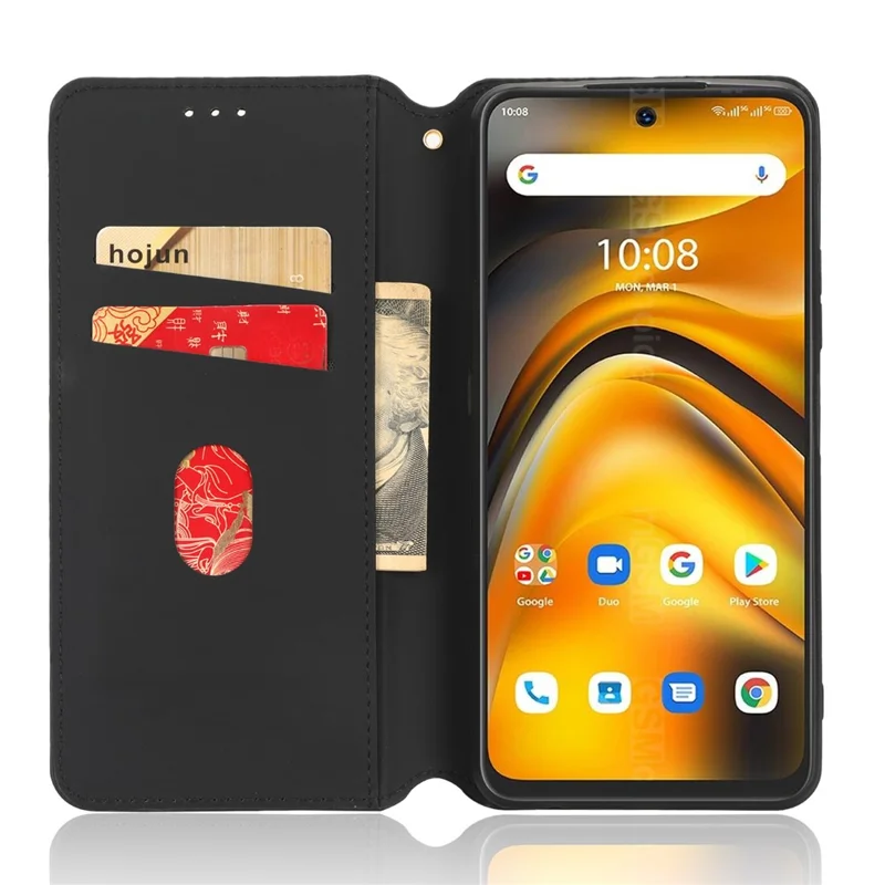 For Umidigi A13 Pro Cell Phone Case Imprinted Rhombus Pattern PU Leather Wallet Anti-Dust Stand Cover - Black