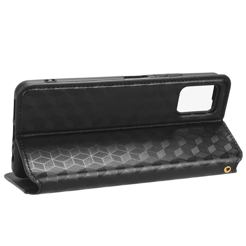 For Umidigi A13 Pro Cell Phone Case Imprinted Rhombus Pattern PU Leather Wallet Anti-Dust Stand Cover - Black