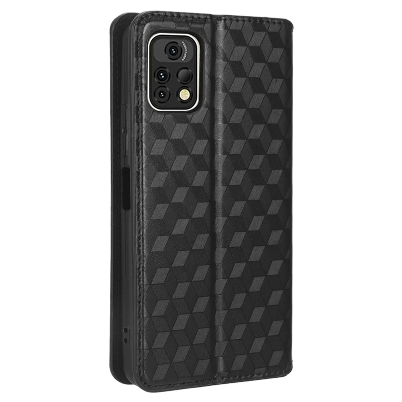 For Umidigi A13 Pro Cell Phone Case Imprinted Rhombus Pattern PU Leather Wallet Anti-Dust Stand Cover - Black