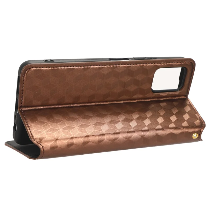 For Umidigi A13 Pro Cell Phone Case Imprinted Rhombus Pattern PU Leather Wallet Anti-Dust Stand Cover - Brown