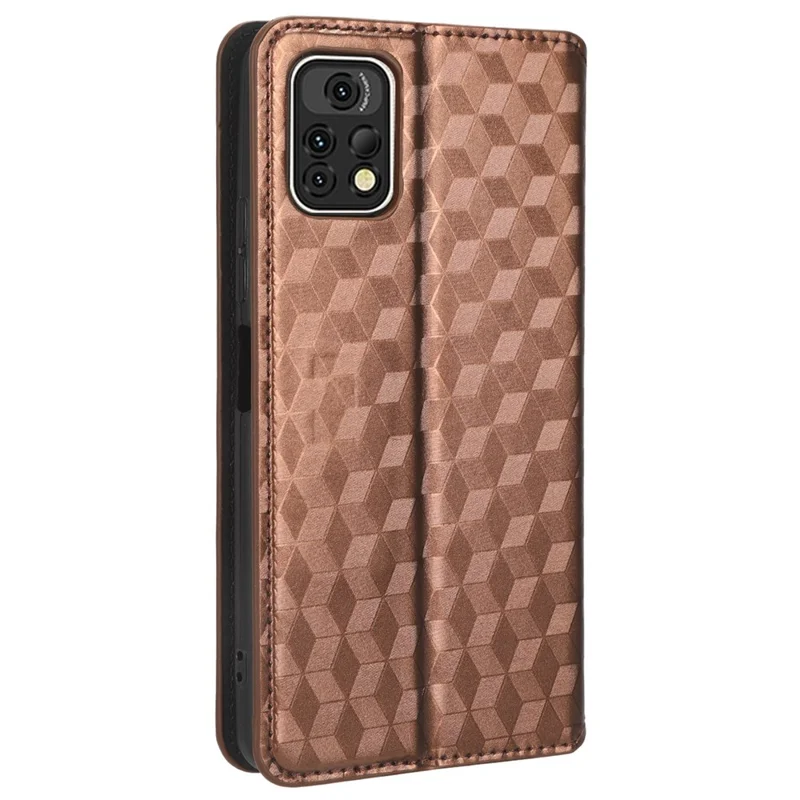 For Umidigi A13 Pro Cell Phone Case Imprinted Rhombus Pattern PU Leather Wallet Anti-Dust Stand Cover - Brown