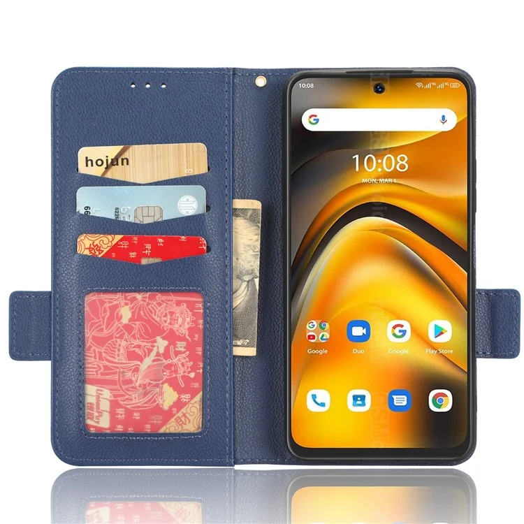 Für Umidigi A13 Pro Anti-Staub-Handyhülle Geldbörse Ständer Litchi-Textur PU-Leder Dual Magnetverschluss Handyhülle - Dunkelblau